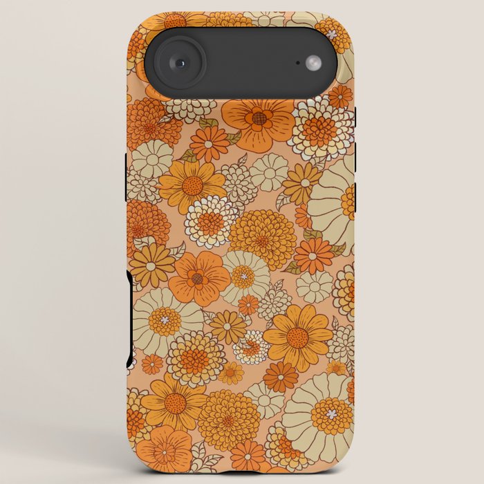 70s retro vintage daisies, flowers, orange, peach iPhone Case