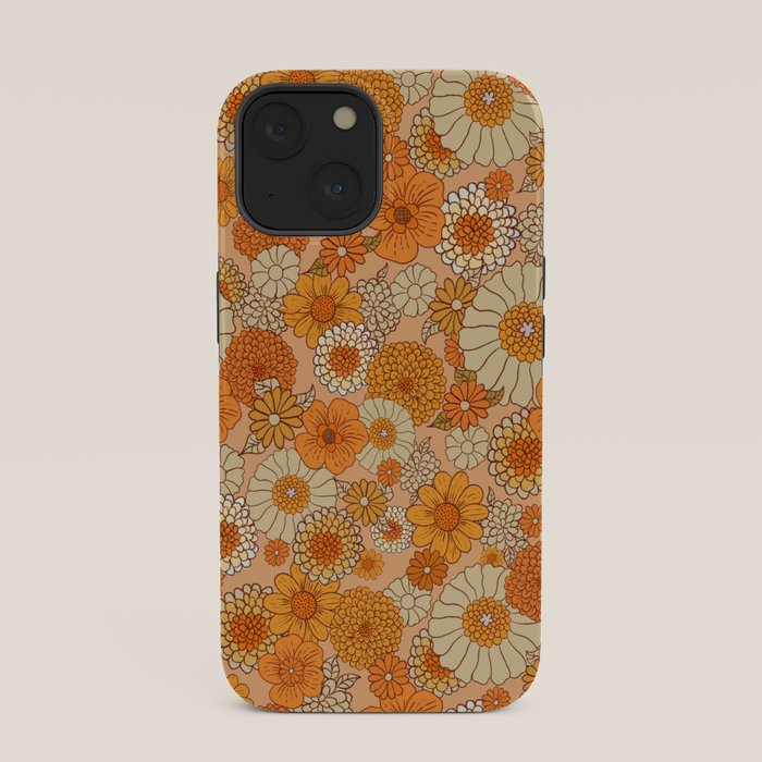 70s retro vintage daisies, flowers, orange, peach iPhone Case