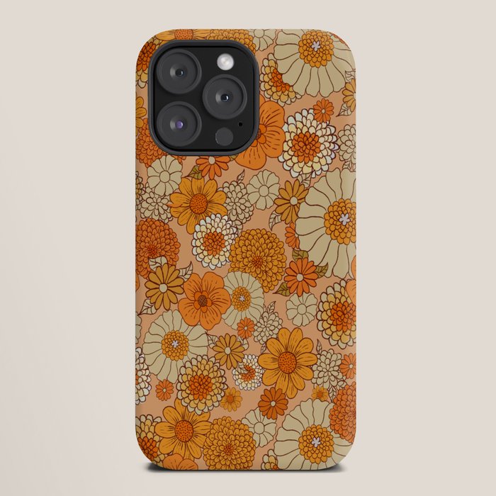 70s retro vintage daisies, flowers, orange, peach iPhone Case