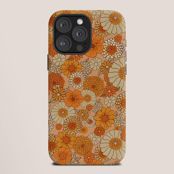 70s retro vintage daisies, flowers, orange, peach iPhone Case