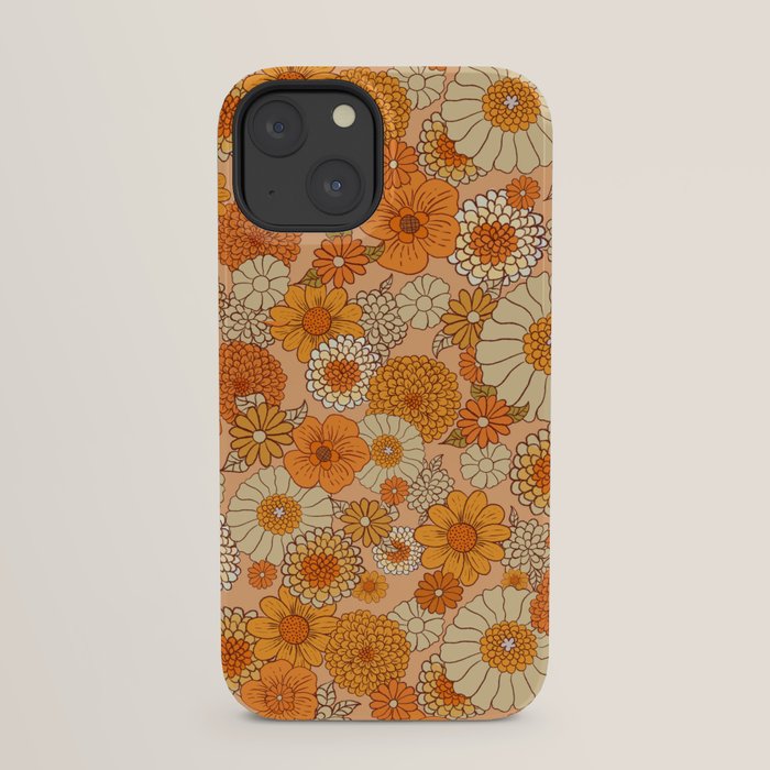 70s retro vintage daisies, flowers, orange, peach iPhone Case