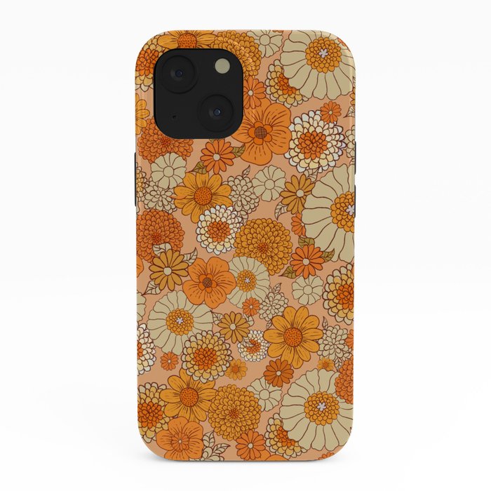 70s retro vintage daisies, flowers, orange, peach iPhone Case