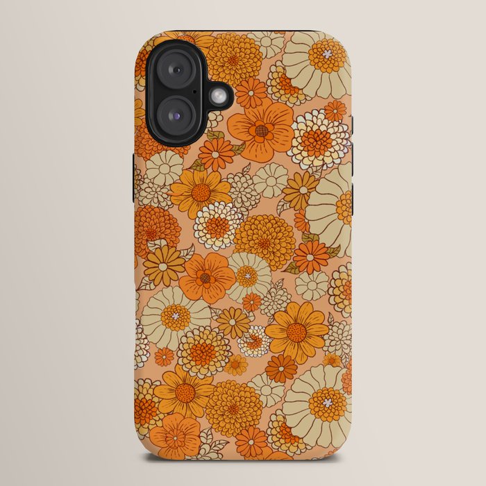 70s retro vintage daisies, flowers, orange, peach iPhone Case