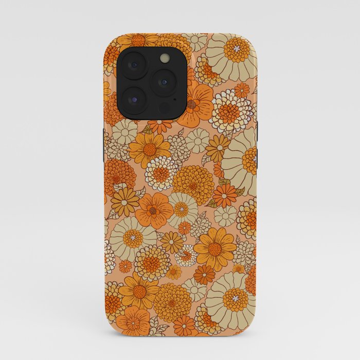 70s retro vintage daisies, flowers, orange, peach iPhone Case
