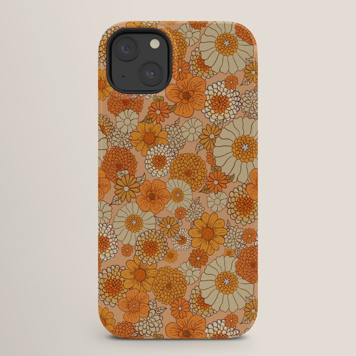 70s retro vintage daisies, flowers, orange, peach iPhone Case