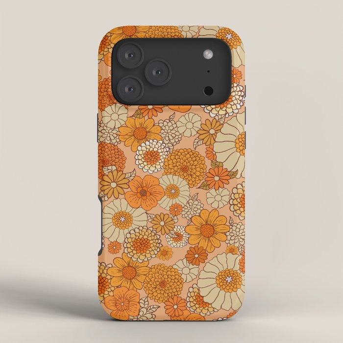 70s retro vintage daisies, flowers, orange, peach iPhone Case