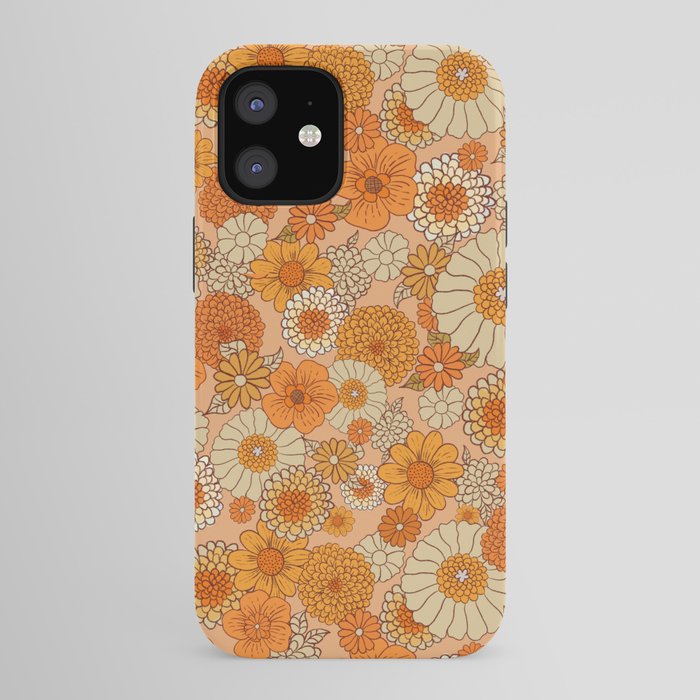70s retro vintage daisies, flowers, orange, peach iPhone Case