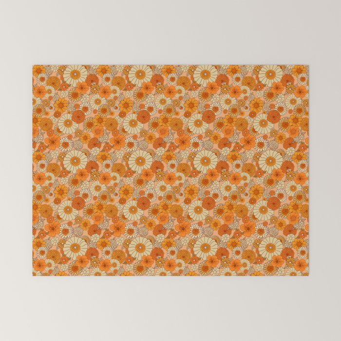 70s retro vintage daisies, flowers, orange, peach Mini Art Print