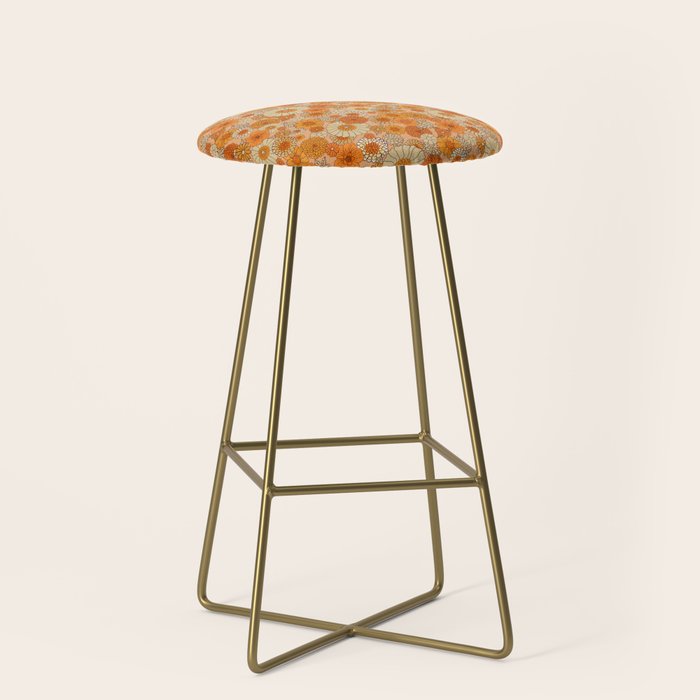 70s retro vintage daisies, flowers, orange, peach Stool