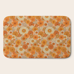 70s retro vintage daisies, flowers, orange, peach Bath Mat