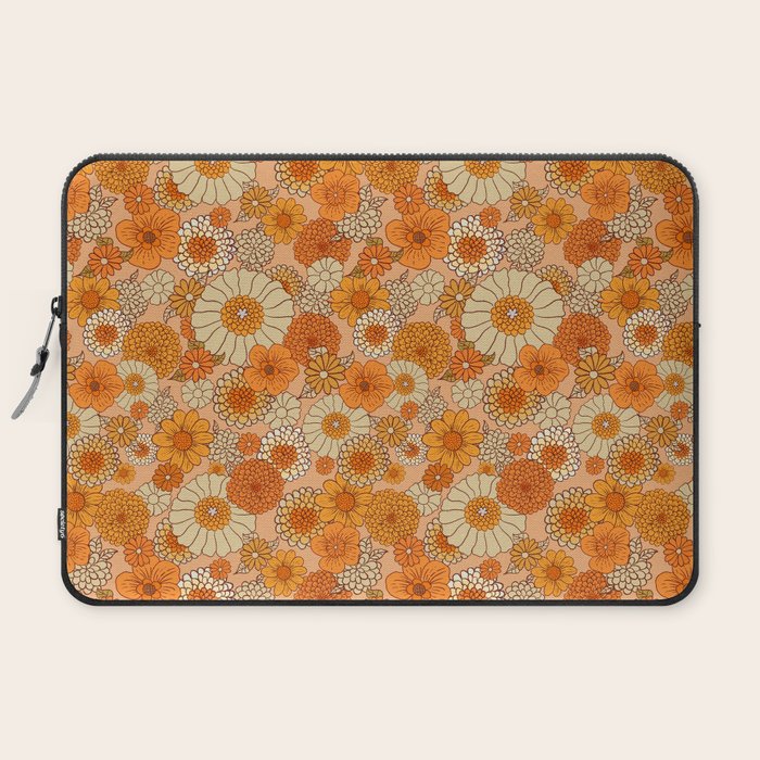 70s retro vintage daisies, flowers, orange, peach Laptop Sleeve