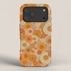 70s retro vintage daisies, flowers, orange, peach iPhone Case