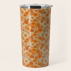 70s retro vintage daisies, flowers, orange, peach Travel Mug
