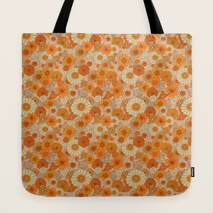 70s retro vintage daisies, flowers, orange, peach Tote Bag