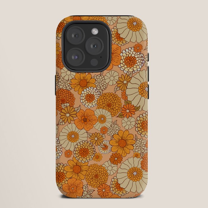 70s retro vintage daisies, flowers, orange, peach iPhone Case