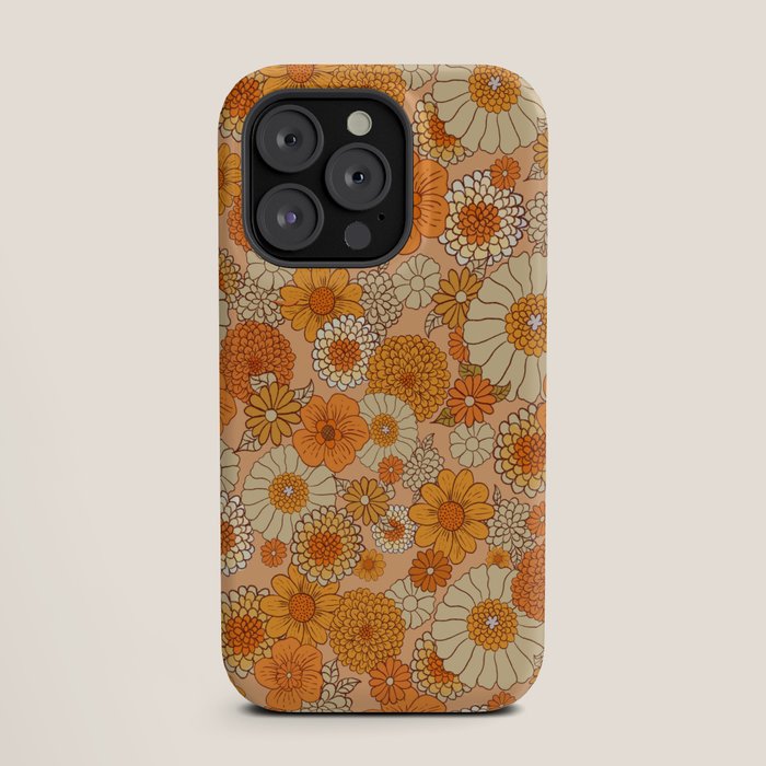 70s retro vintage daisies, flowers, orange, peach iPhone Case