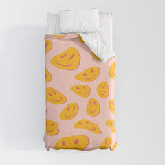 70s retro yellow smile face illustration  Duvet Cover