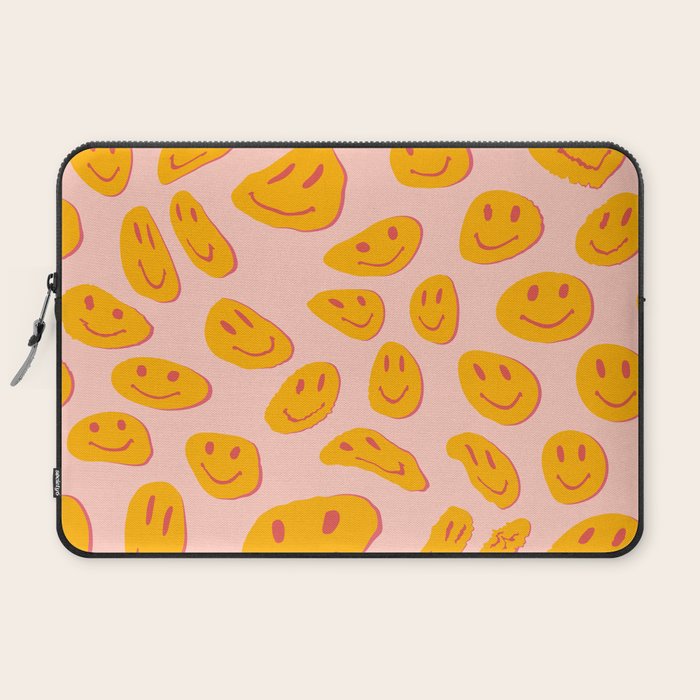70s retro yellow smile face illustration  Laptop Sleeve