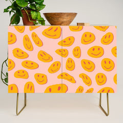 70s retro yellow smile face illustration  Credenza