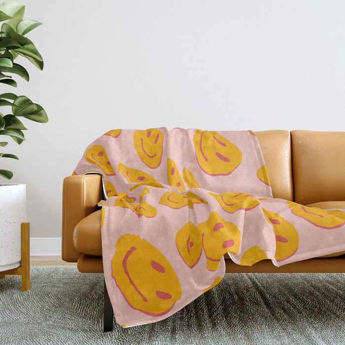 70s retro yellow smile face illustration  Throw Blanket