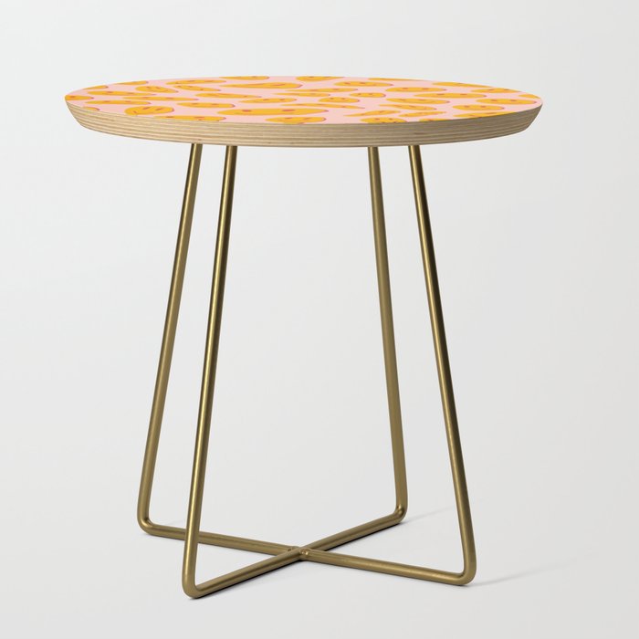 70s retro yellow smile face illustration  Side Table