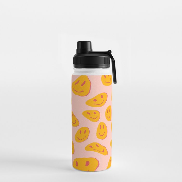 70s retro yellow smile face illustration  Water Bottle