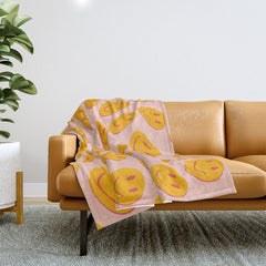 70s retro yellow smile face illustration  Throw Blanket