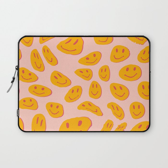70s retro yellow smile face illustration  Laptop Sleeve