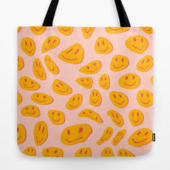70s retro yellow smile face illustration  Tote Bag