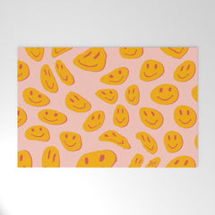 70s retro yellow smile face illustration  Welcome Mat