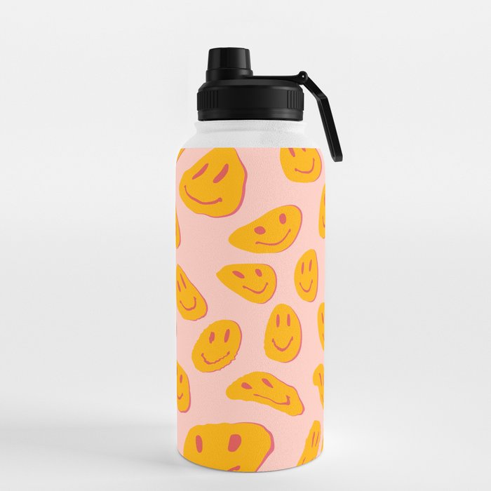 70s retro yellow smile face illustration  Water Bottle