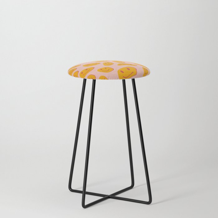 70s retro yellow smile face illustration  Stool