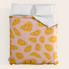 70s retro yellow smile face illustration  Comforter