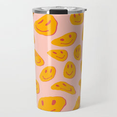 70s retro yellow smile face illustration  Travel Mug