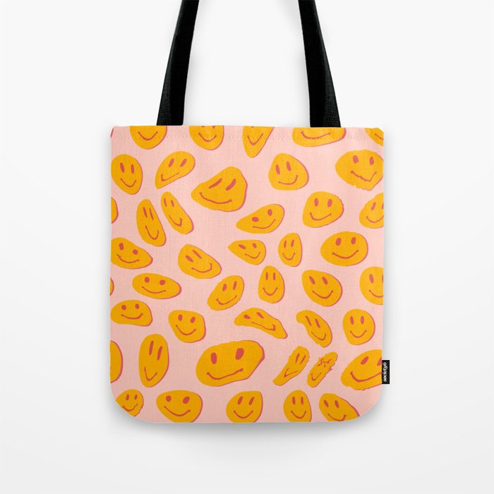 70s retro yellow smile face illustration  Tote Bag