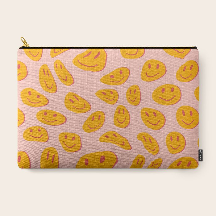 70s retro yellow smile face illustration  Carry All Pouch