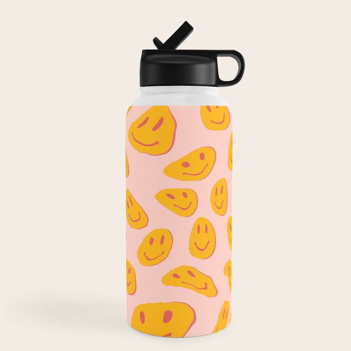 70s retro yellow smile face illustration  Water Bottle