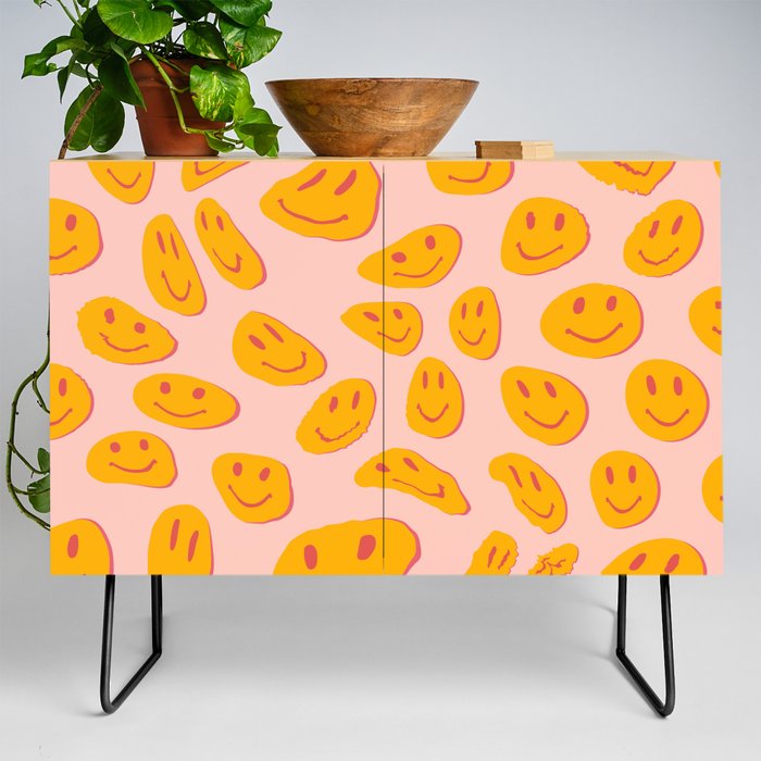 70s retro yellow smile face illustration  Credenza