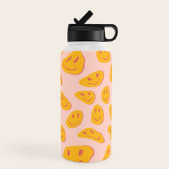 70s retro yellow smile face illustration  Water Bottle