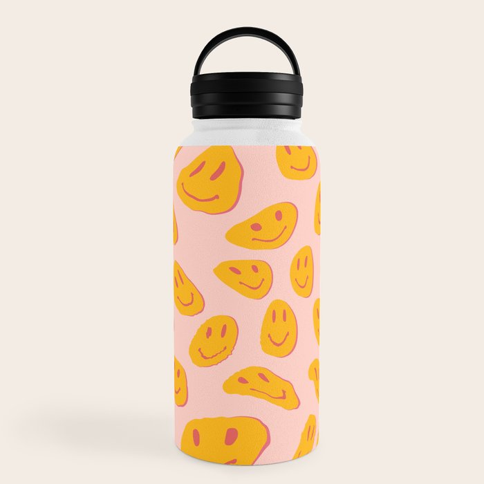 70s retro yellow smile face illustration  Water Bottle