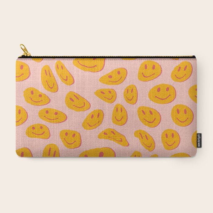 70s retro yellow smile face illustration  Carry All Pouch