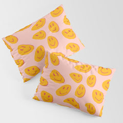 70s retro yellow smile face illustration  Pillow Sham