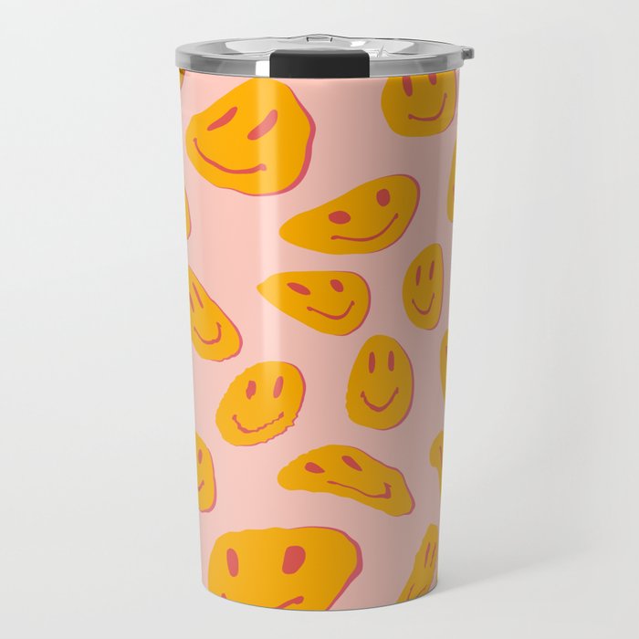 70s retro yellow smile face illustration  Travel Mug