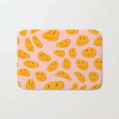 70s retro yellow smile face illustration  Bath Mat
