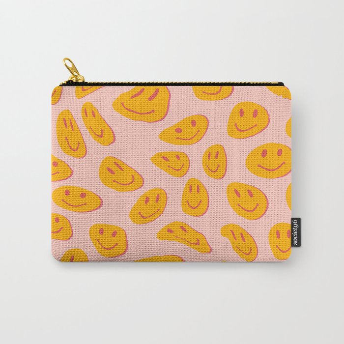 70s retro yellow smile face illustration  Carry All Pouch