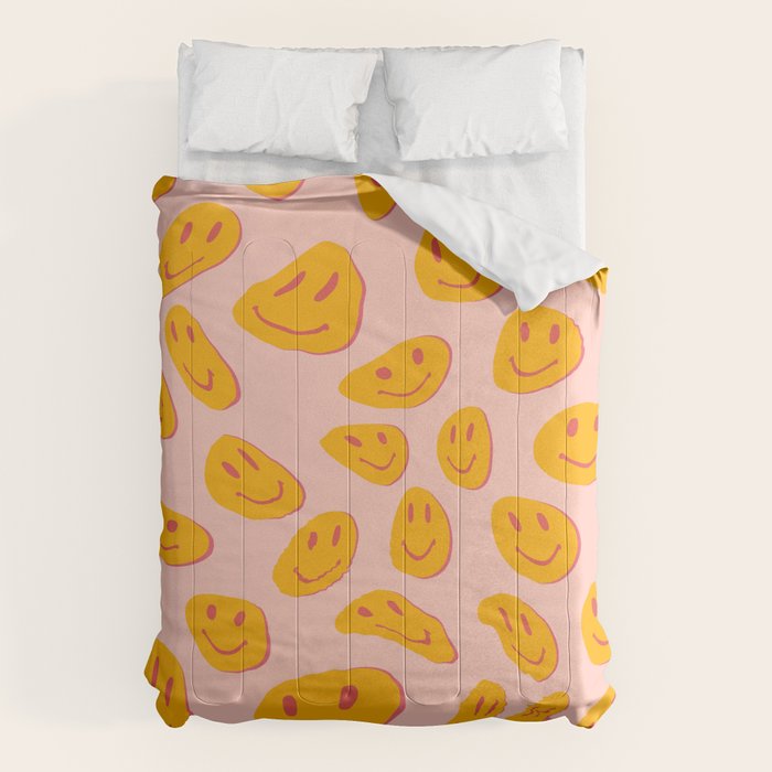 70s retro yellow smile face illustration  Comforter