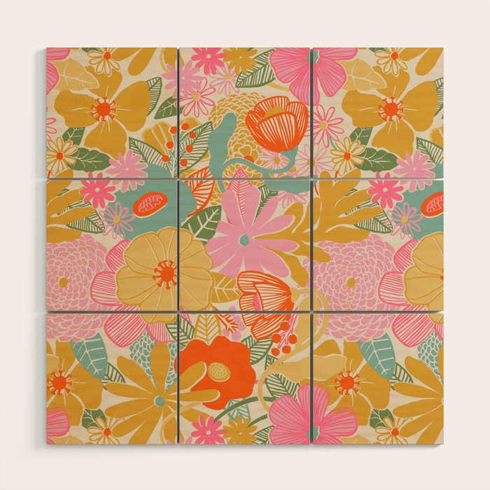 60's Retro Floral Wood Wall Art