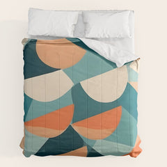 1/4 Cut, Abstract Fresh Fruits Citrus, Orange Lemon Illustration Scandinavian, Pastel Geometric Shapes eclectic Contemporary Modern Boho Comforter