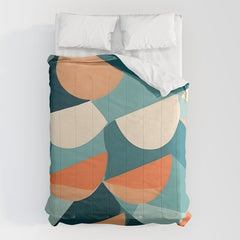 1/4 Cut, Abstract Fresh Fruits Citrus, Orange Lemon Illustration Scandinavian, Pastel Geometric Shapes eclectic Contemporary Modern Boho Comforter