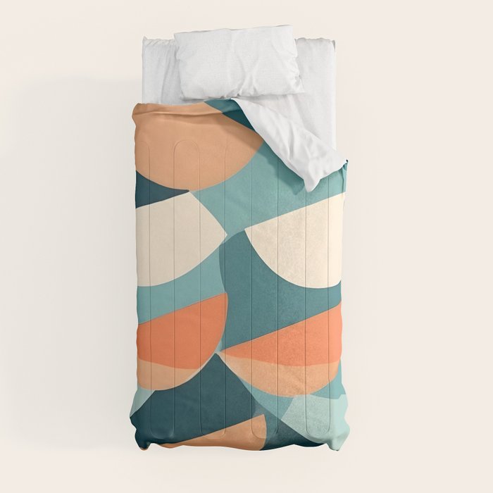 1/4 Cut, Abstract Fresh Fruits Citrus, Orange Lemon Illustration Scandinavian, Pastel Geometric Shapes eclectic Contemporary Modern Boho Comforter